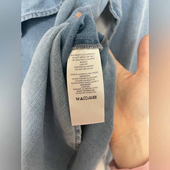 Anthropologie Pilcro Ruffle Button Up Chambray Shirt - Blue - Size XS - Cotton - Picture 4 of 9